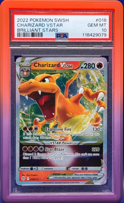 2022 POKEMON SWSH # 018 CHARIZARD VSTAR - Brilliant Stars PSA 10 GEM MT - Image 1