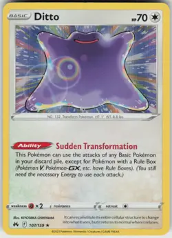 Ditto 107/159 Rare Crown Zenith Pokemon Holo NM - Image 1