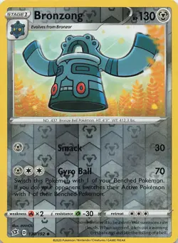 Bronzong 130/192 Uncommon Rebel Clash Pokemon Reverse Holo Near Mint - Image 1