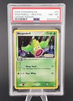 PSA 8 NM-MT 2006 Pokemon Weepinbell EX Legend Maker Reverse Holo Foil #47 - Image 1