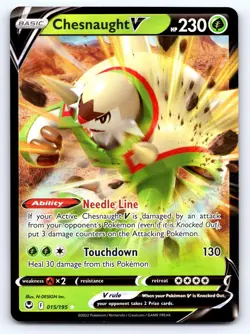 Chesnaught V 015/195 Holo V Rare Silver Tempest Pokemon Near Mint - Image 1
