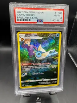 2022 POKEMON SWORD & SHIELD BRILLIANT STARS #TG02 FULL ART/VAPOREON PSA 8 NM-MT - Image 1