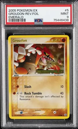2005 POKEMON EX EMERALD #5 GROUDON-REVERSE FOIL PSA 9 - Image 1
