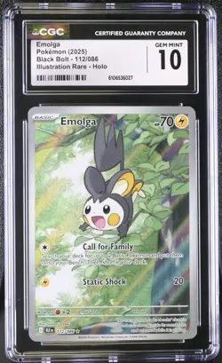 Emolga 112/086 Illustration Rare IR Holo Pokemon Black Bolt CGC 10 GEM MINT - Image 1