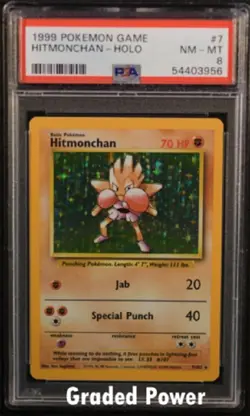 1999 Pokemon Base Set Unlimited HITMONCHAN Holo PSA 8 (3956) 7/102 - Image 1