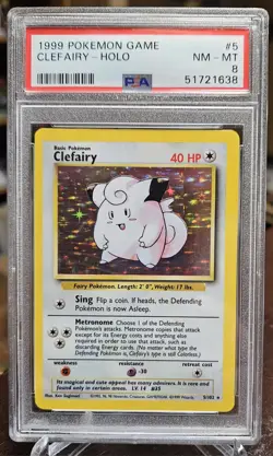1999 Pokemon TCG Clefairy Base Set 5/102 Holo Unlimited PSA 8 NM-MT - Image 1