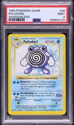 Pokemon Poliwhirl Base Set Shadowless #38 PSA 9 Mint - Image 1