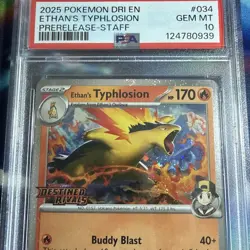 2025 POKEMON DRI EN-DESTINED RIVALS PRERELEASE-STAFF ETHAN'S TYPHLOSION PSA 10 - Image 5