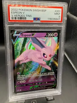 GRADED PSA 9 2022 Pokemon SWSH BSP Espeon V V Heroes Tins #201 - Image 1