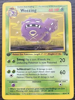 1st Edition Weezing 45/62 Pokemon TCG WOTC Base Set Fossil Light Play LP - Image 1