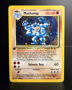 Pokemon TCG - MACHAMP (1ST EDITION) #8 - SWIRL! - HOLO RARE - BASE SET 1999 - HP - Image 1