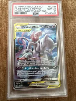 PSA 10 Mewtwo & Mew GX SM191 Alternate Alt Art Promo Tag Team Pokemon Card Eng - Image 3