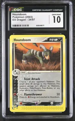CGC 10 GEM MINT Houndoom 2003 EX Dragon 34/97 Pokemon Card - Image 1