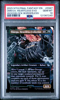 2025 MTG FINAL FANTASY WOODBLOCK BORDERLESS OMEGA, HEARTLESS EVOLUTION PSA 10 - Image 1