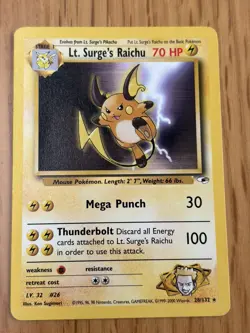 Pokemon TCG Lt. Surge's Raichu ⚡ 28/132 Gym Heroes 💪🏻 Non Holo Rare WOTC LP - Image 1