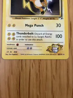 Pokemon TCG Lt. Surge's Raichu ⚡ 28/132 Gym Heroes 💪🏻 Non Holo Rare WOTC LP - Image 4
