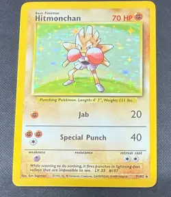 POKEMON TCG HITMONCHAN 7/102 RARE HOLO BASE SET LIGHT REAR DAMAGE NO PLAY - Image 1