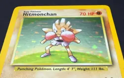 POKEMON TCG HITMONCHAN 7/102 RARE HOLO BASE SET LIGHT REAR DAMAGE NO PLAY - Image 2