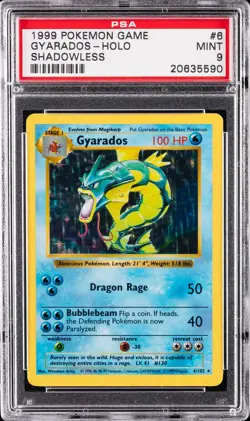 1999 POKEMON BASE SET SHADOWLESS #6 GYARADOS-HOLO PSA 9 - Image 1