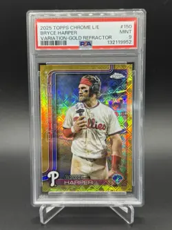2025 Topps Chrome Logofractor Bryce Harper SP Gold 50/50 PSA 9 #150 Bookend - Image 1