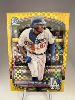 2025 Emil Morales Bowman Chrome /75 Yellow XRefractor RC #BCP-127 Dodgers - Image 1