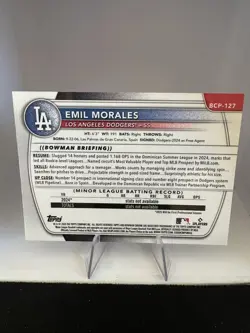 2025 Emil Morales Bowman Chrome /75 Yellow XRefractor RC #BCP-127 Dodgers - Image 2