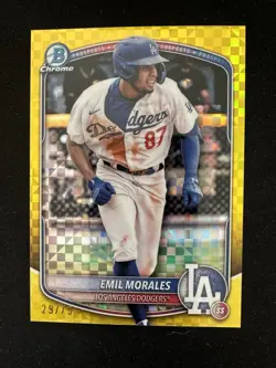 2025 Emil Morales Bowman Chrome /75 Yellow XRefractor RC #BCP-127 Dodgers - Image 3