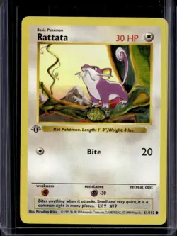 1999 Pokemon 1st Edition Rattata #61/102 - Image 1