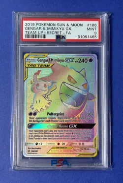 2019 Pokemon Sun & Moon Gengar & Mimikyu GX Team Up Secret FA #186 PSA 9 - Image 1