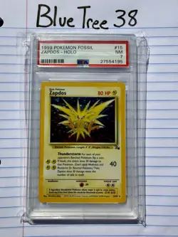 1999 POKEMON FOSSIL #15 ZAPDOS-HOLO PSA 7 - Image 1