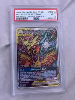 Pokemon TCG Hidden Fates Moltres, Zapdos, Articuno GX SM210 Promo PSA 9 Graded - Image 1