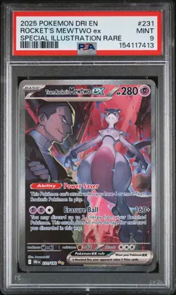 2025 POKEMON DRI EN-DESTINED RIVALS #231 TEAM ROCKET'S MEWTWO EX PSA 9 - Image 1