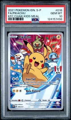 2021 POKEMON INDONESIAN S PROMO KFC CHAKI KIDS MEAL FULL ART/PIKACHU PSA 10 - Image 1
