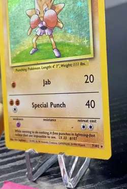 Hitmonchan 7/102 Base Set Pokemon Card RARE Holo - Image 4