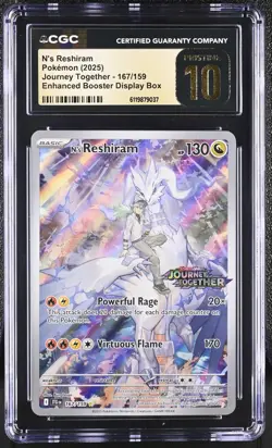 CGC 10 PRISTINE N's Reshiram 167/159 Journey Together Stamped Box Topper Pokemon - Image 1
