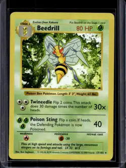 1999 Pokemon Shadowless Beedrill #17/102 - Image 1