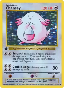 Pokemon TCG - Chansey - 3/102 - Shadowless - 1st Ed Holo - Base [Moderate Play] - Image 1