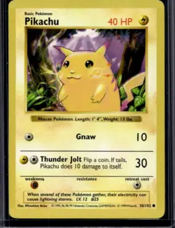 1999 Pokemon Shadowless Pikachu #58/102 - Image 1