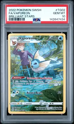 2022 POKEMON SWORD & SHIELD BRILLIANT STARS #TG02 FULL ART/VAPOREON PSA 10 - Image 1