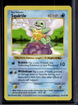 1999 Pokemon Shadowless Squirtle #63/102 - Image 1