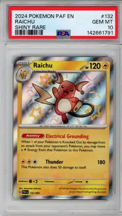 PSA 10 Raichu Pokemon S&V Paldean Fates Shiny Rare Holo #132 - Image 1