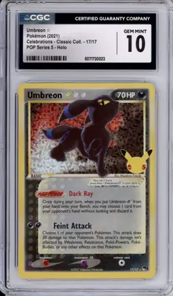 CGC 10 Umbreon Gold Star Pokemon Celebrations Pop Series 5 Holo 17/17 - Image 1