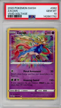 PSA 10 Zacian Pokemon SWSH Vivid Voltage Amazing Rare Holo #082 - Image 1