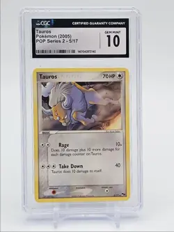 TAUROS 2005 POKEMON POP SERIES 2 RARE GEM MINT 5/17 CGC 10 - Image 1
