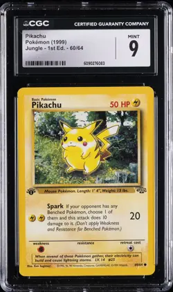 1999 POKEMON JUNGLE 1ST EDITION #60/64 PIKACHU CGC 9 - Image 1