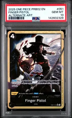 2025 ONE PIECE PRB02-PREMIUM BOOSTER ALTERNATE ART #051 FINGER PISTOL PSA 10 - Image 1