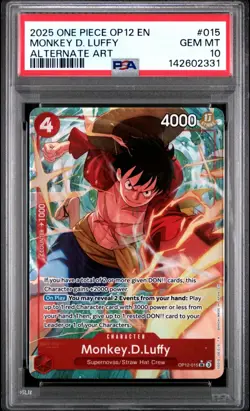 2025 One Piece OP12 EN Monkey D Luffy Alternate Art #015 PSA 10 GEM MINT - Image 1