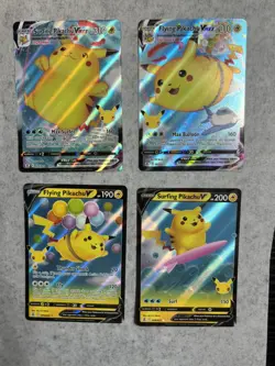 Surfing Pikachu & Flying Pikachu V & Vmax 4 Card Set Pokemon TCG Celebrations NM - Image 1