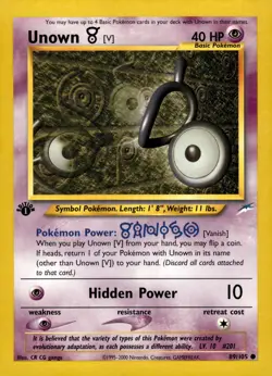 Unown [V] 89/105 Common Neo Destiny Pokemon 1st Edition Near Mint - Image 1