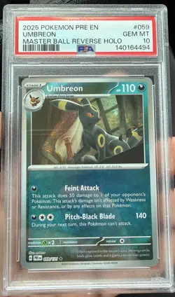 2025 POKEMON PRE EN-PRISMATIC EVOLUTIONS MASTER BALL REVERSE HOLO UMBREON PSA 10 - Image 1